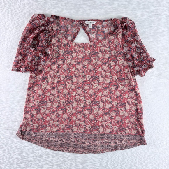 Lucky Brand Flutter Sleeve Floral Blouse Size Medium - Picture 3 of 6